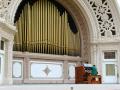 background: Pipe organ in a church